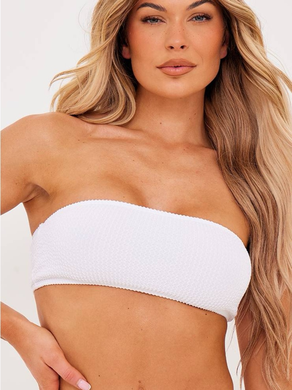 WHITE MIX & MATCH CRINKLE BANDEAU BIKINI TOP